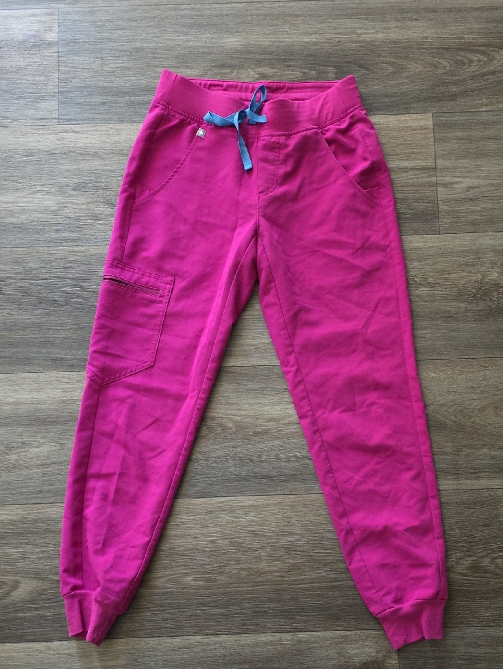 Figs Girls Hot Pink Jogger Pants with Blue Drawstring